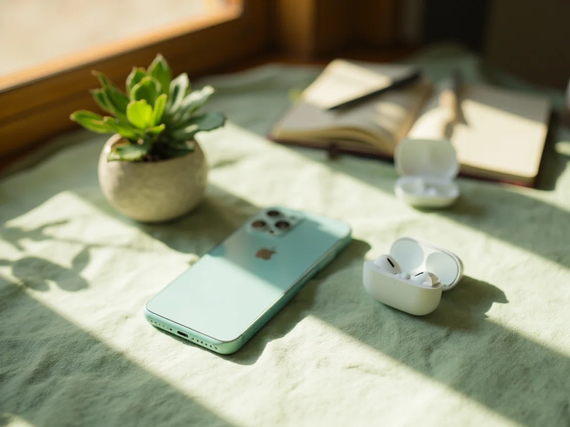 Calm hands holding a smartphone in a sunlit room, screen facing the player